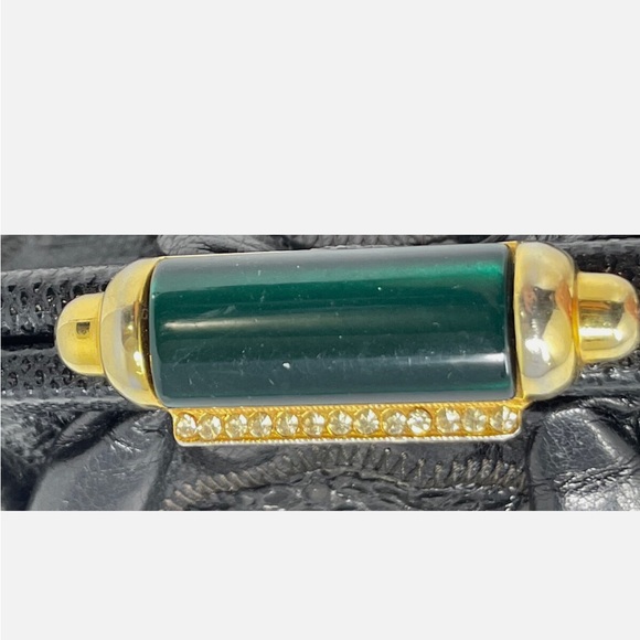 Sharif USA black Leather Patch work Handbag Purse Excellent framed vintage 90s - Picture 3 of 5